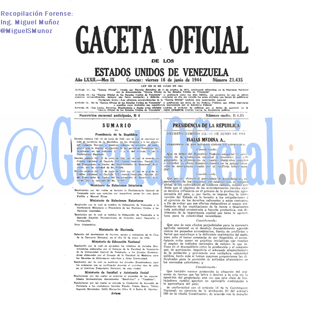 Gaceta Oficial 21435 del 16 Junio 1944