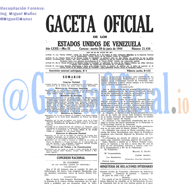 Gaceta Oficial 21438 del 20 Junio 1944