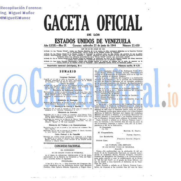 Gaceta Oficial 21439 del 21 Junio 1944