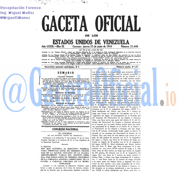 Gaceta Oficial 21440 del 22 Junio 1944