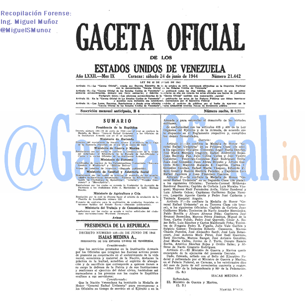 Gaceta Oficial 21442 del 24 Junio 1944