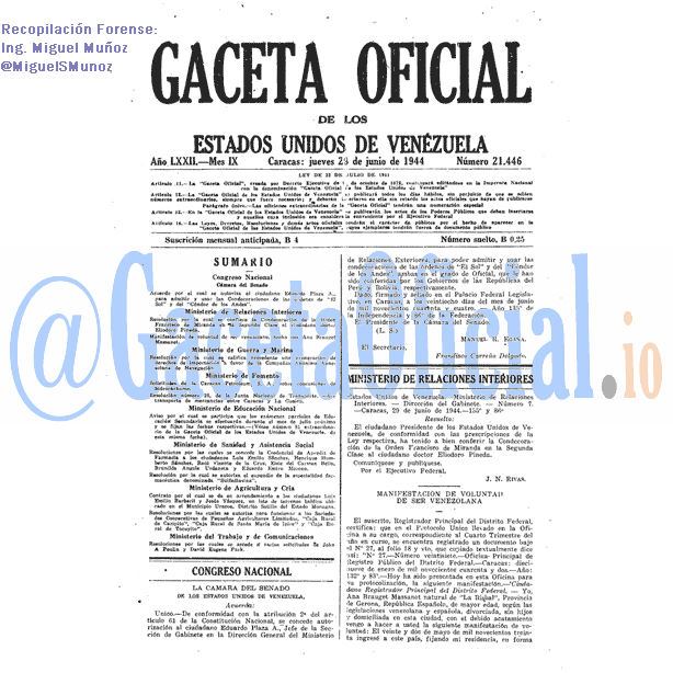 Gaceta Oficial 21446 del 29 Junio 1944