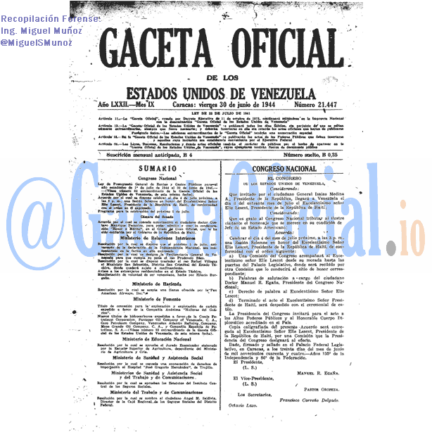 Gaceta Oficial 21447 del 30 Junio 1944