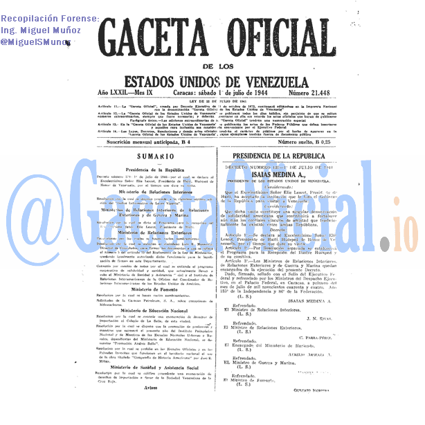 Gaceta Oficial 21448 del 1 Julio 1944