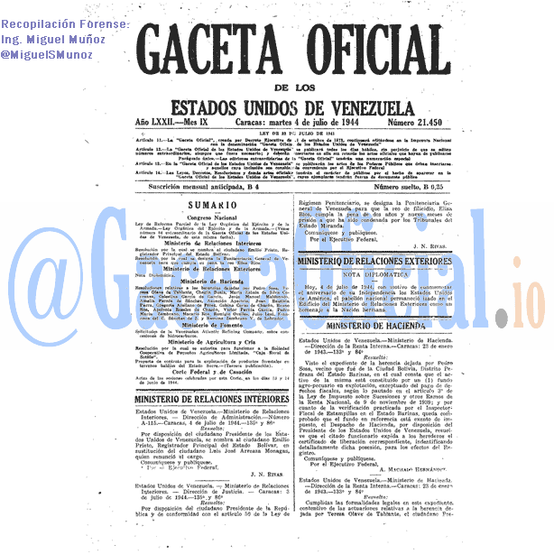 Gaceta Oficial 21450 del 4 Julio 1944
