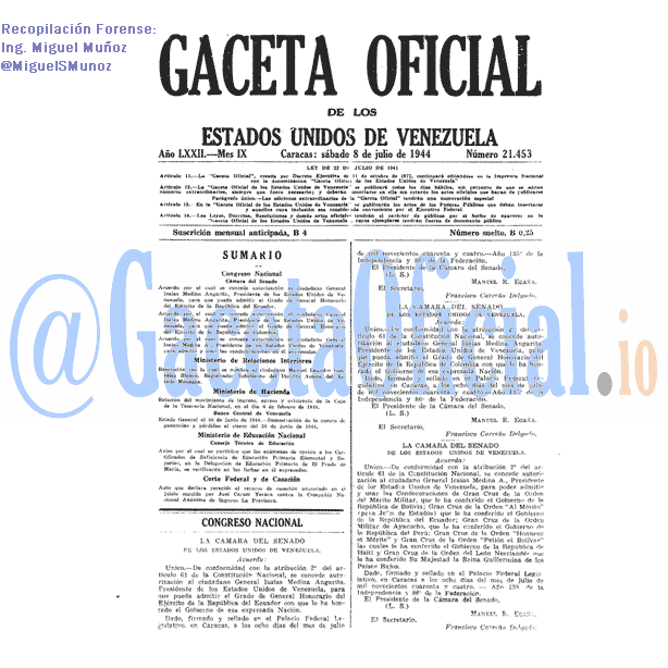 Gaceta Oficial 21453 del 8 Julio 1944