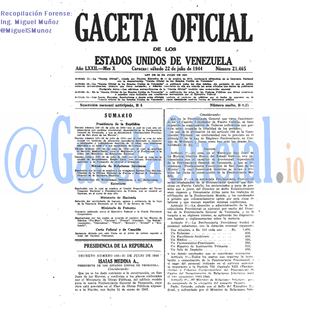 Gaceta Oficial 21465 del 22 Julio 1944