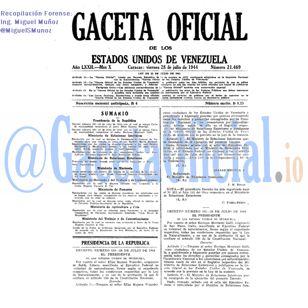 Gaceta Oficial 21469 del 28 Julio 1944