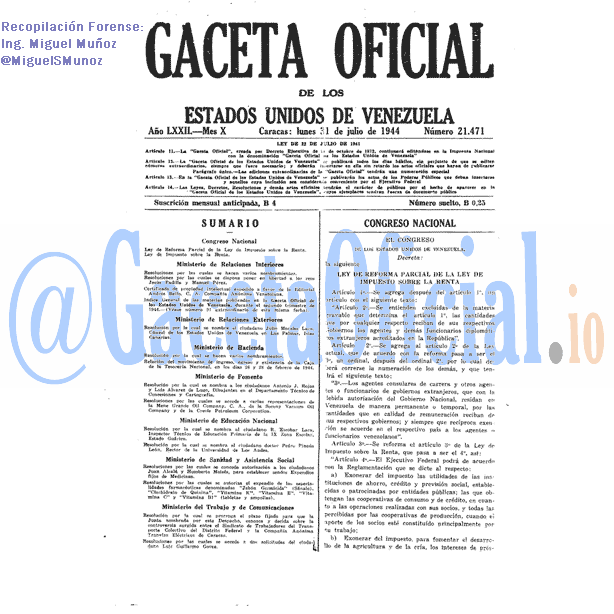 Gaceta Oficial 21471 del 31 Julio 1944