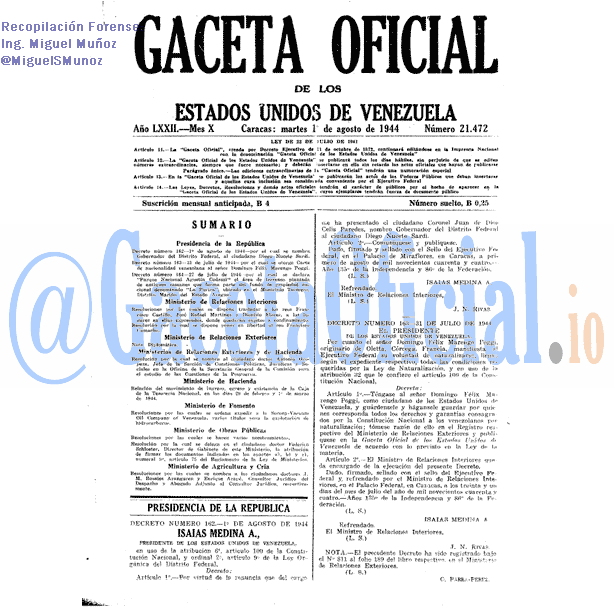 Gaceta Oficial 21472 del 1 Agosto 1944
