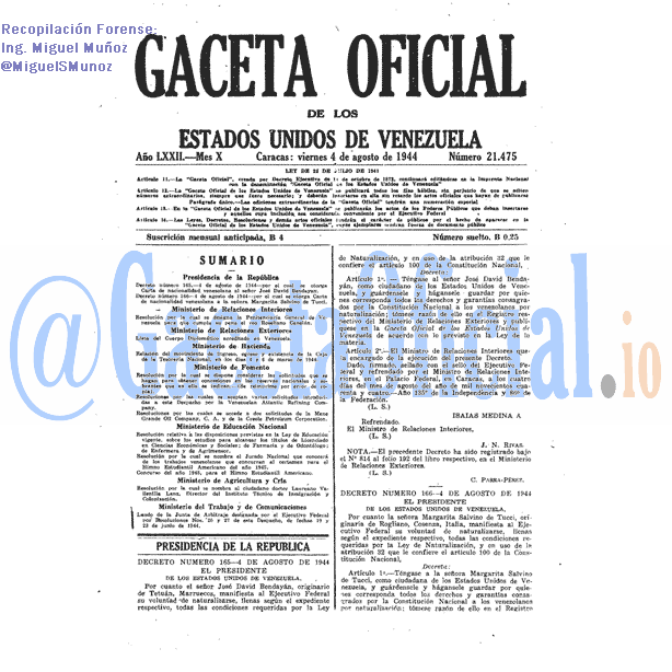 Gaceta Oficial 21475 del 4 Agosto 1944