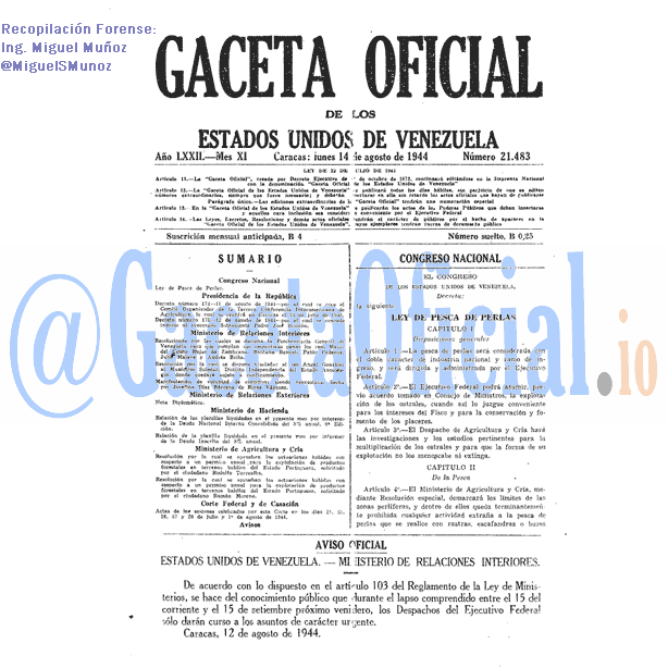 Gaceta Oficial 21483 del 14 Agosto 1944