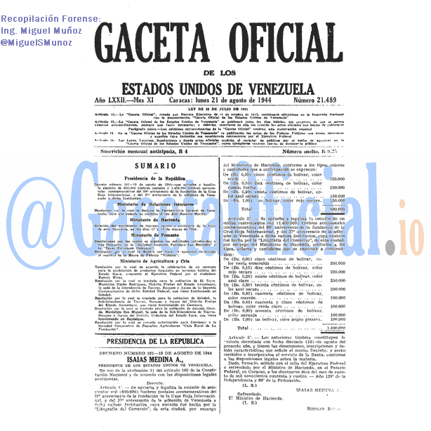 Gaceta Oficial 21489 del 21 Agosto 1944