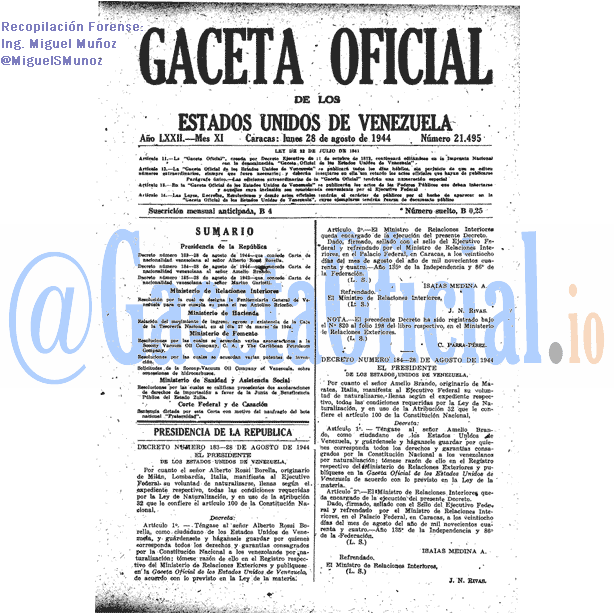 Gaceta Oficial 21495 del 28 Agosto 1944