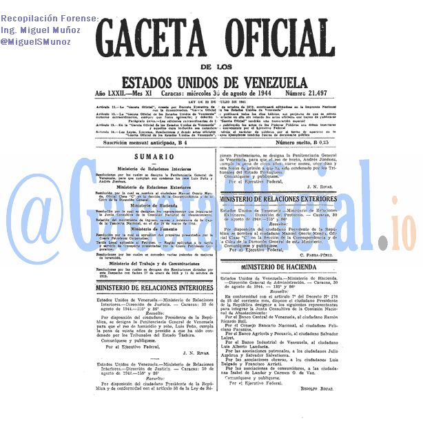 Gaceta Oficial 21497 del 30 Agosto 1944