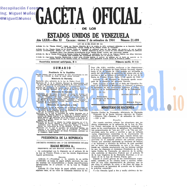 Gaceta Oficial 21499 del 1 Septiembre 1944