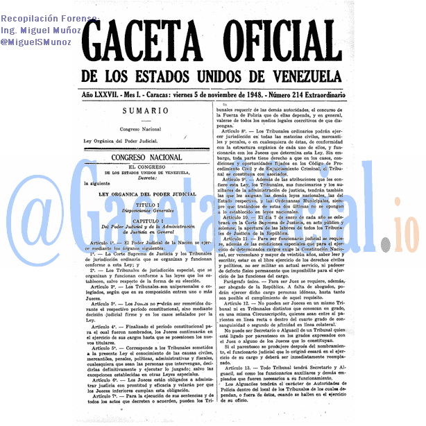 Gaceta Oficial 214 del 5 Noviembre 1948
