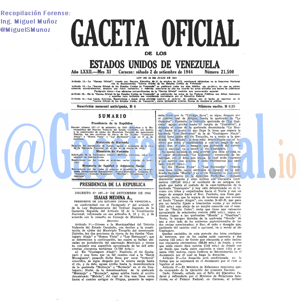 Gaceta Oficial 21500 del 2 Septiembre 1944