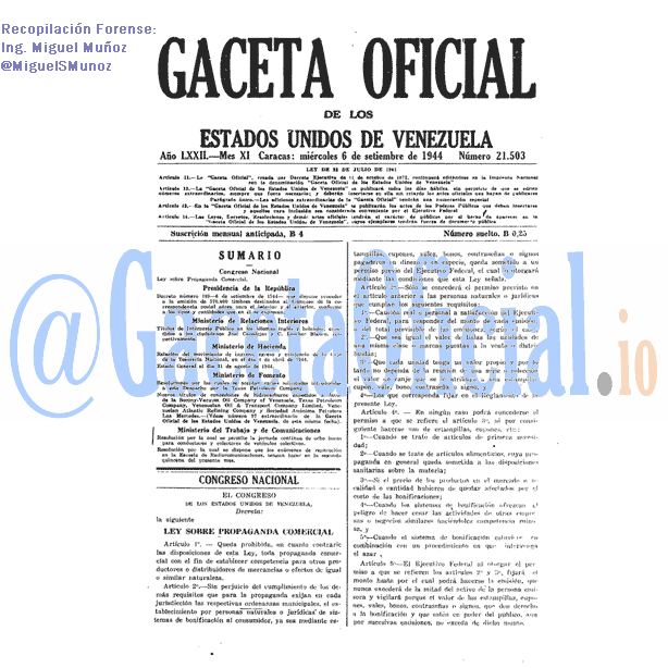Gaceta Oficial 21503 del 6 Septiembre 1944