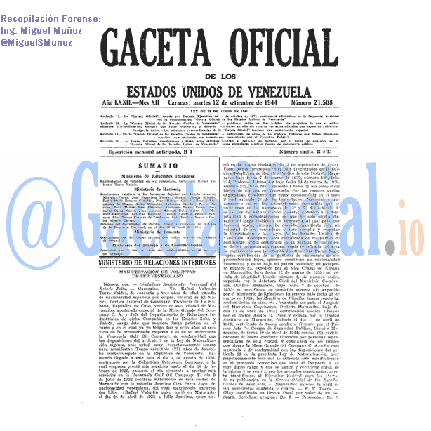Gaceta Oficial 21508 del 12 Septiembre 1944