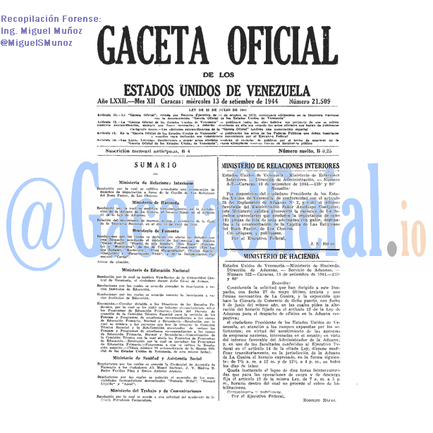 Gaceta Oficial 21509 del 13 Septiembre 1944