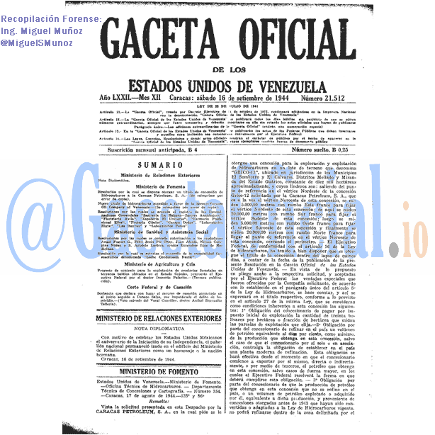 Gaceta Oficial 21512 del 16 Septiembre 1944