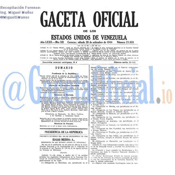 Gaceta Oficial 21524 del 30 Septiembre 1944