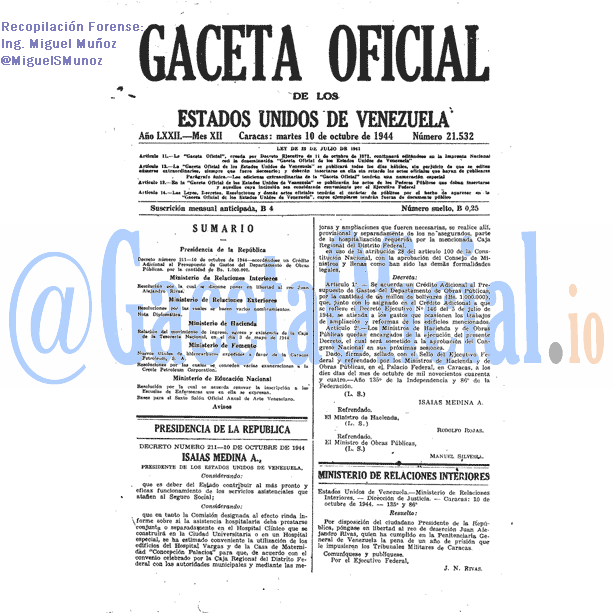 Gaceta Oficial 21532 del 10 Octubre 1944