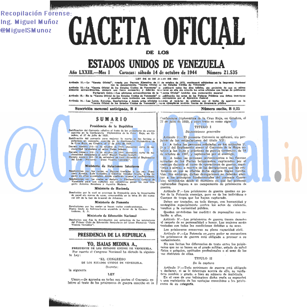 Gaceta Oficial 21535 del 14 Octubre 1944