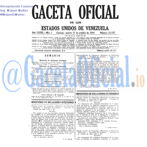 Gaceta Oficial 21537 del 17 Octubre 1944