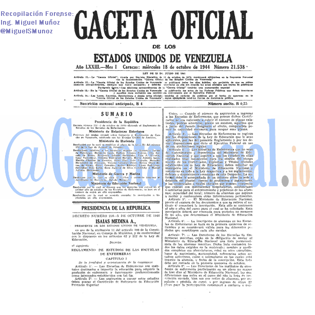 Gaceta Oficial 21538 del 18 Octubre 1944