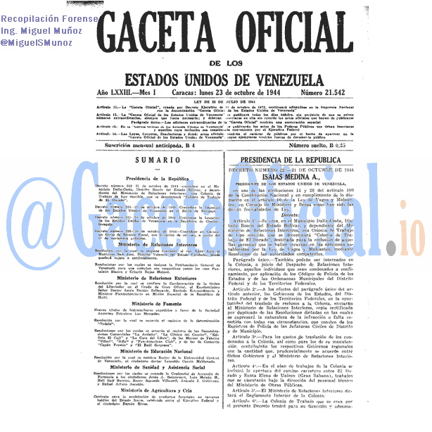 Gaceta Oficial 21542 del 23 Octubre 1944