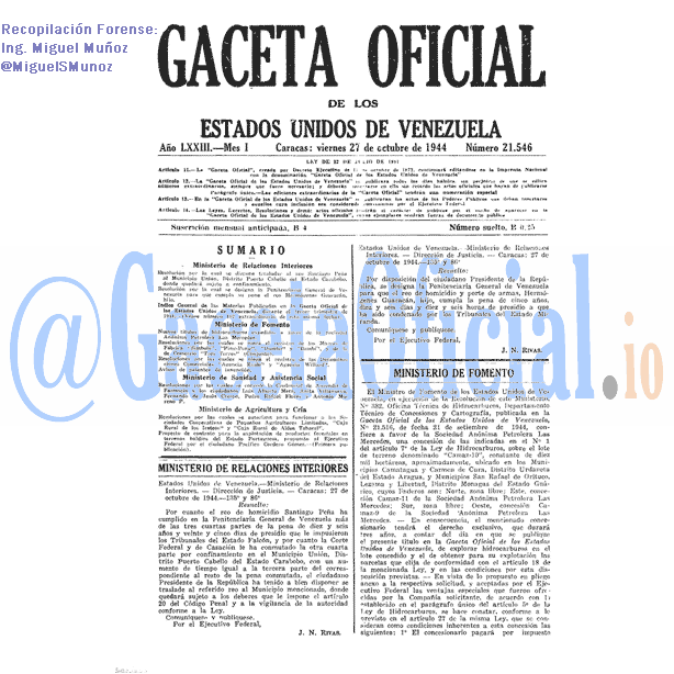 Gaceta Oficial 21546 del 27 Octubre 1944