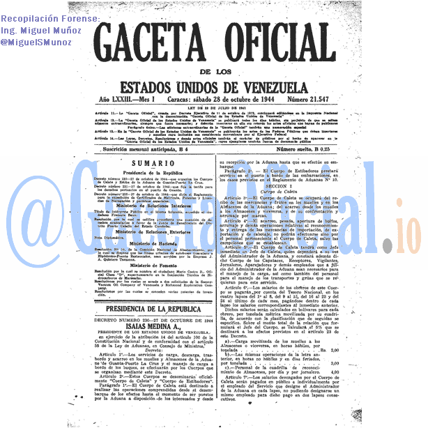 Gaceta Oficial 21547 del 28 Octubre 1944
