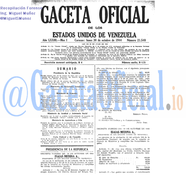 Gaceta Oficial 21548 del 30 Octubre 1944