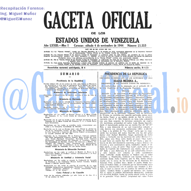 Gaceta Oficial 21553 del 4 Noviembre 1944