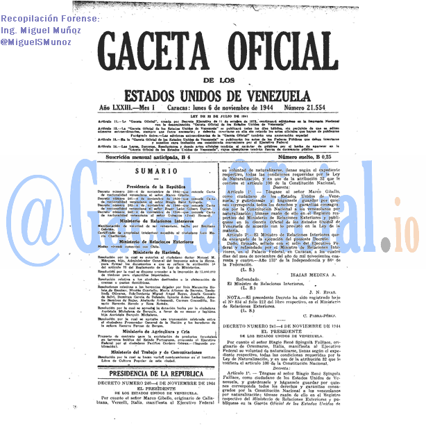 Gaceta Oficial 21554 del 6 Noviembre 1944