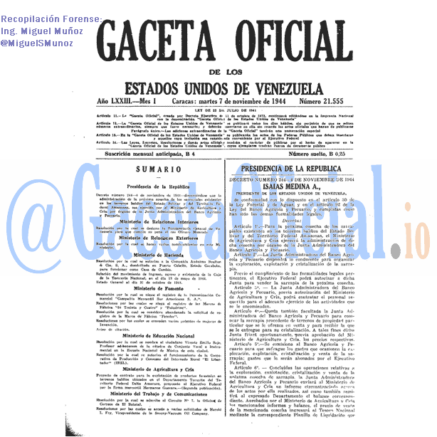 Gaceta Oficial 21555 del 7 Noviembre 1944