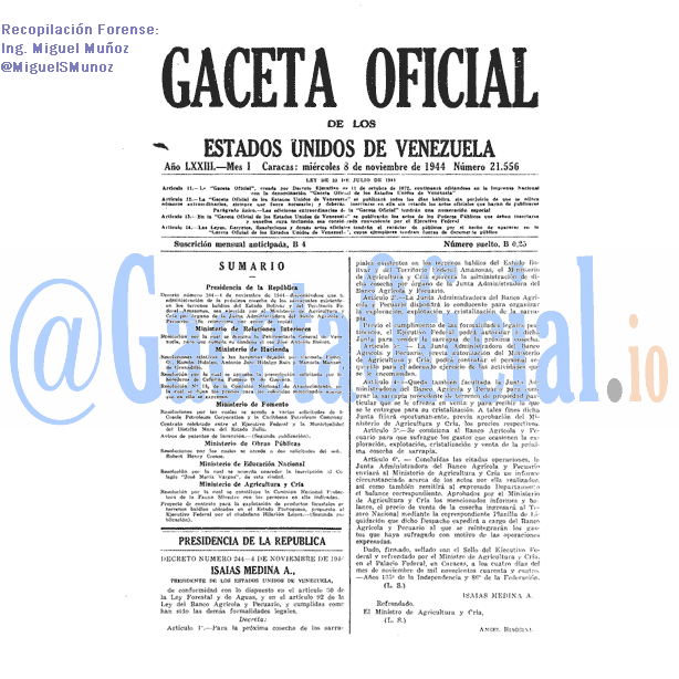 Gaceta Oficial 21556 del 8 Noviembre 1944