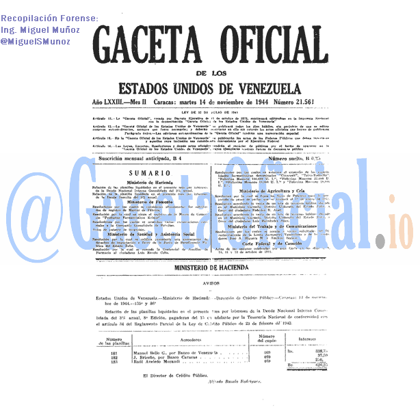 Gaceta Oficial 21561 del 14 Noviembre 1944