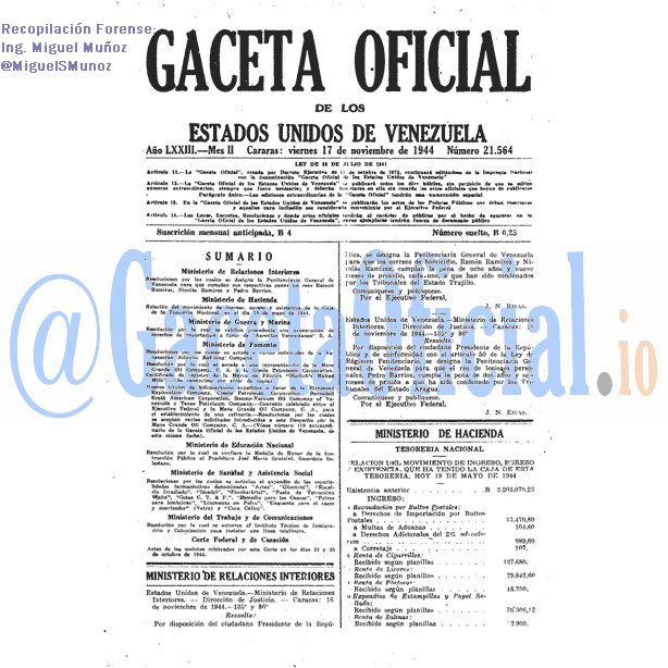 Gaceta Oficial 21564 del 17 Noviembre 1944