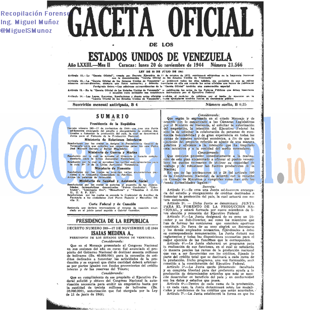 Gaceta Oficial 21566 del 20 Noviembre 1944