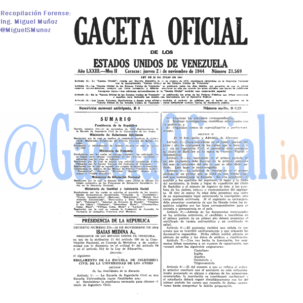 Gaceta Oficial 21569 del 23 Noviembre 1944
