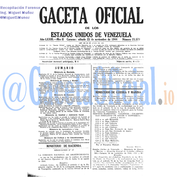Gaceta Oficial 21571 del 25 Noviembre 1944