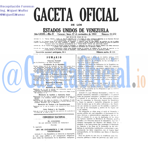 Gaceta Oficial 21572 del 27 Noviembre 1944
