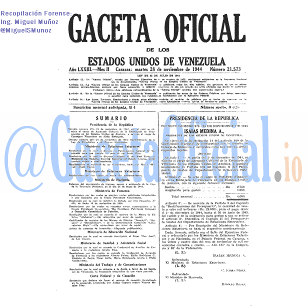 Gaceta Oficial 21573 del 28 Noviembre 1944