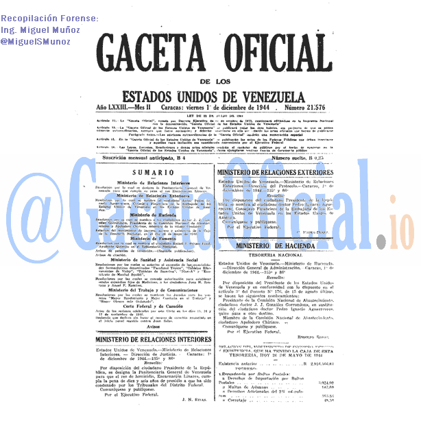 Gaceta Oficial 21576 del 1 Diciembre 1944