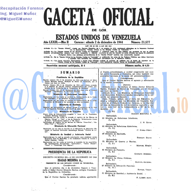 Gaceta Oficial 21577 del 2 Diciembre 1944