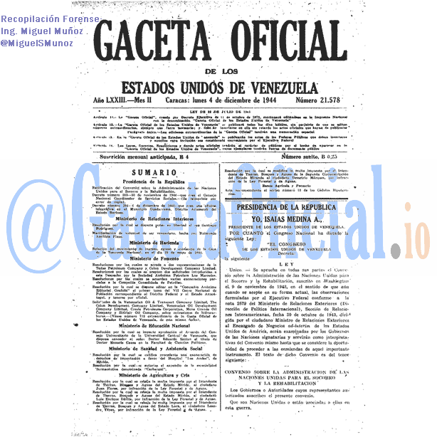 Gaceta Oficial 21578 del 4 Diciembre 1944