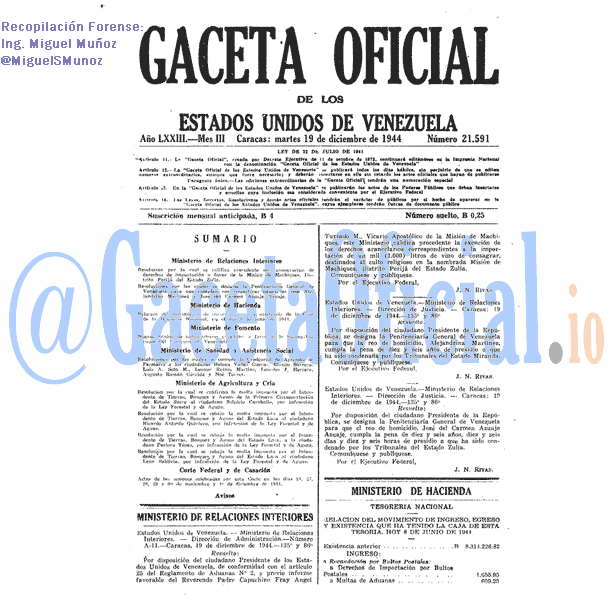 Gaceta Oficial 21591 del 19 Diciembre 1944
